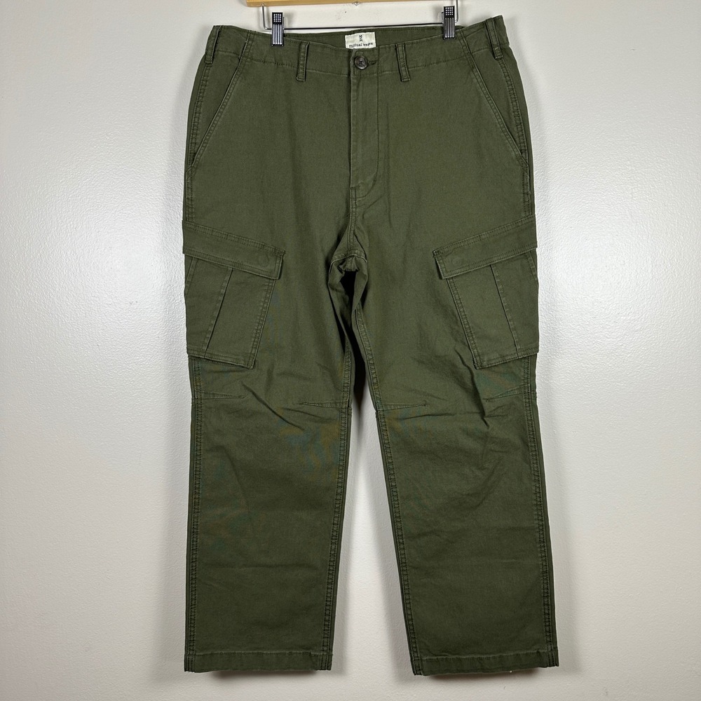 Mutual Weave Mens L Cargo Pants Olive Green Relaxed Straight Pull-On NEW